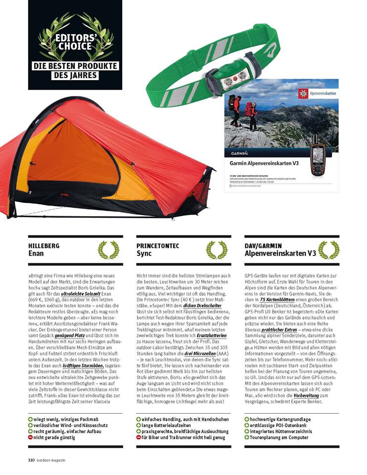 Outdoor magazin editor's choice Enan